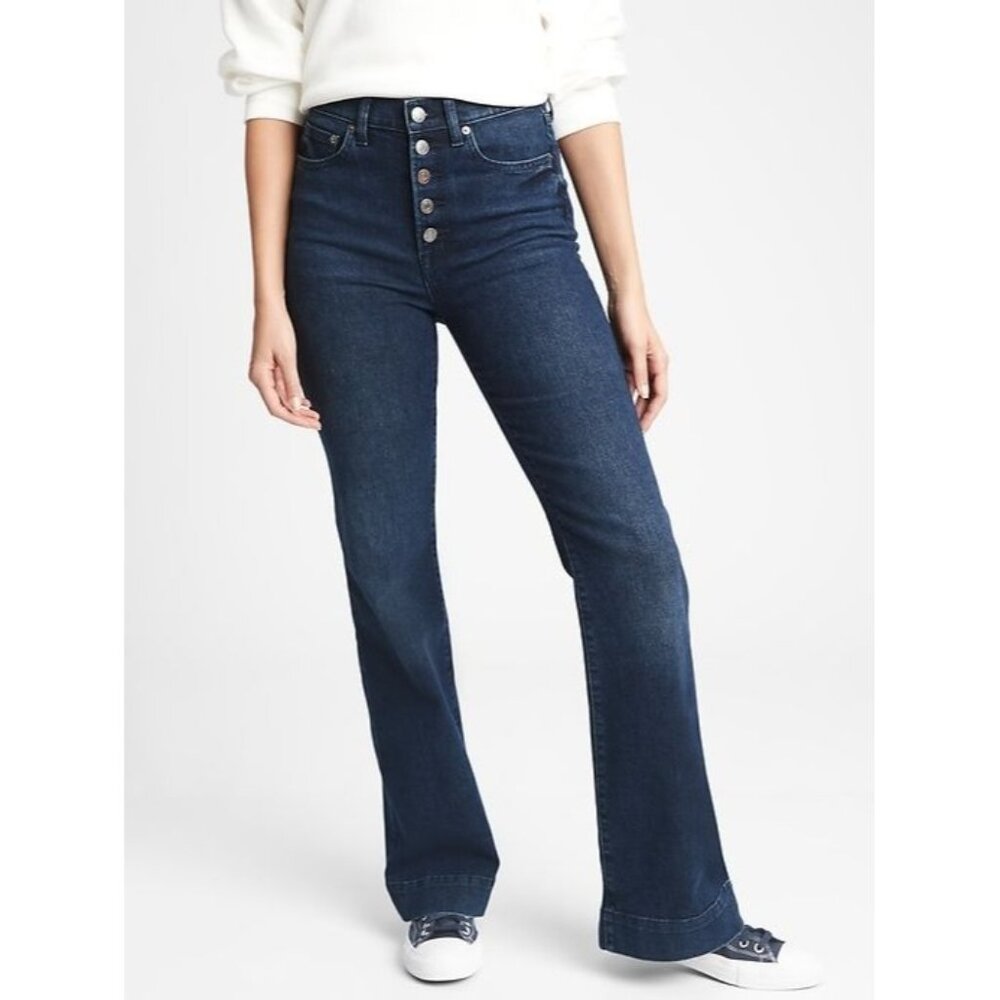 GAP High Rise Button Fly Flare Dark Wash Jeans Womens 18